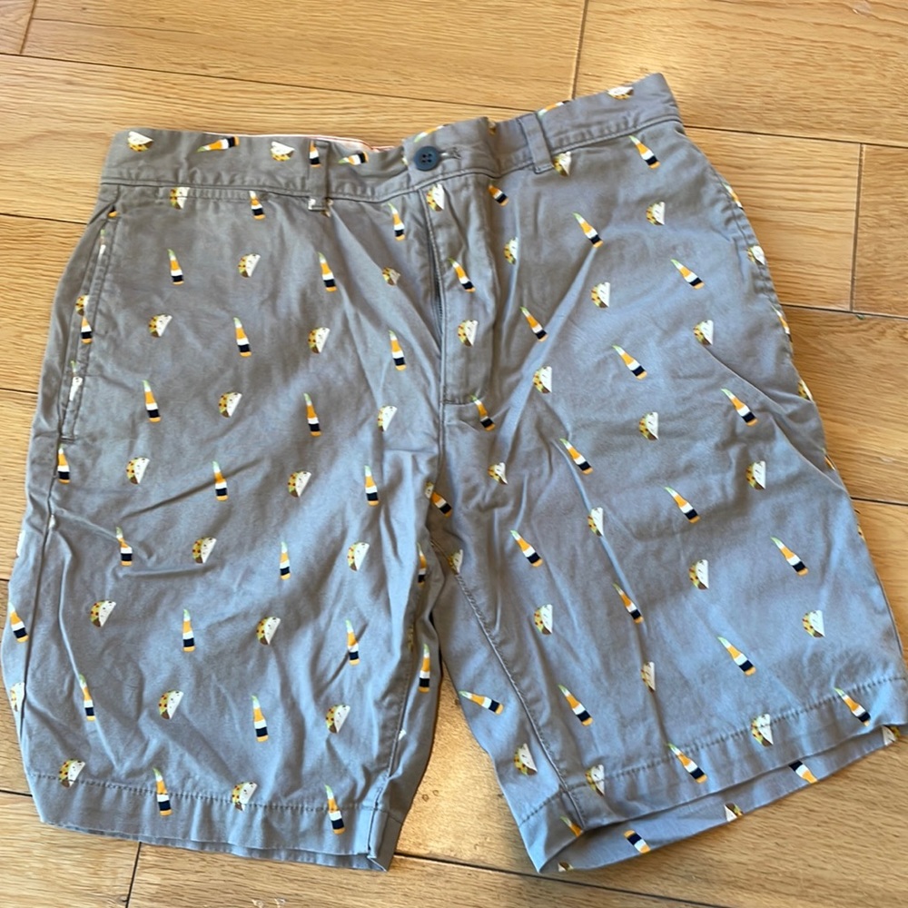 Gray Shorts with a Taco and Beer Pattern.